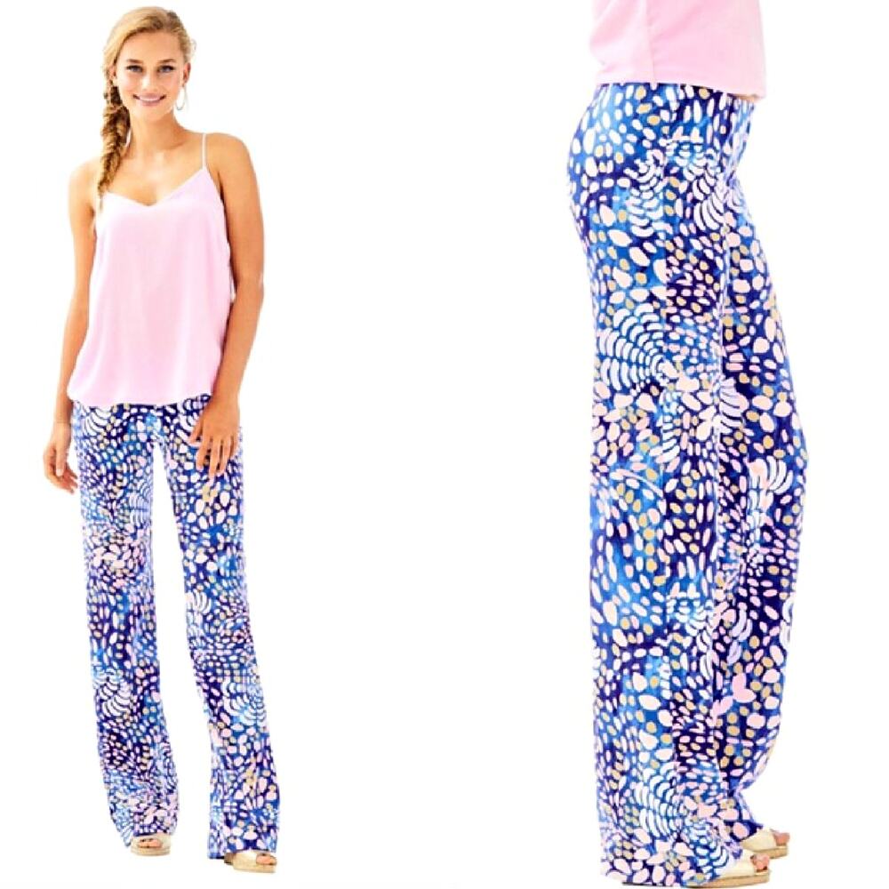 LILLY PULITZER Georgia May Palazzo Pant Large Blue Sparkling Grotto *Hemmed* - Picture 5 of 10